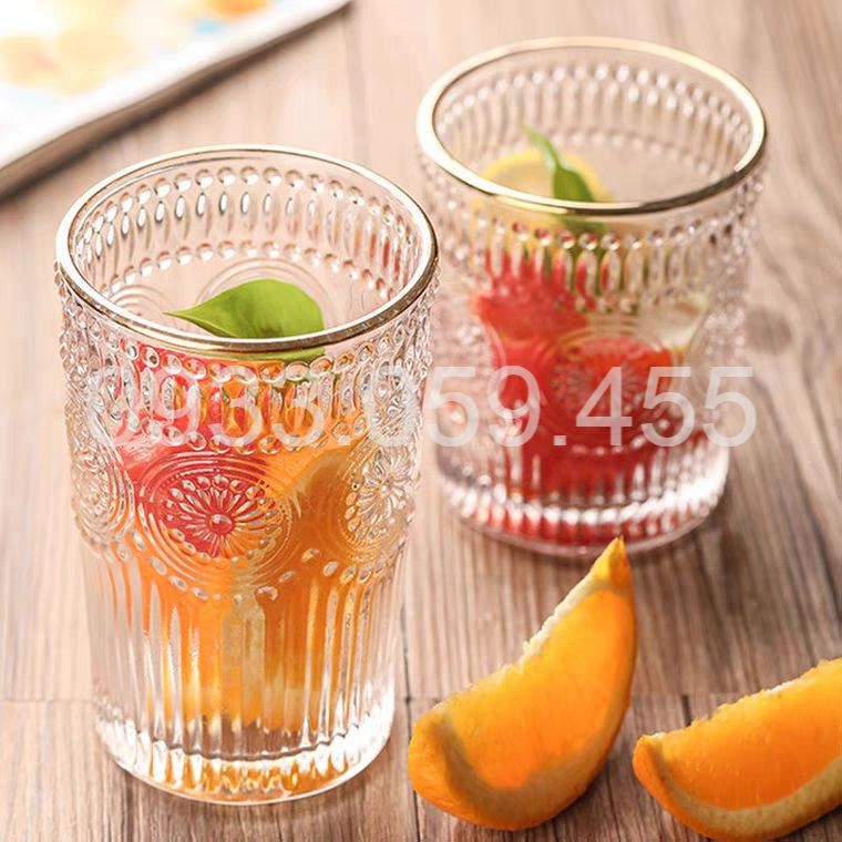 Bộ 6 Ly thủy tinh pha lê cao cấp uống nước 300ml viền nhũ vàng, cốc uống nước wine glass