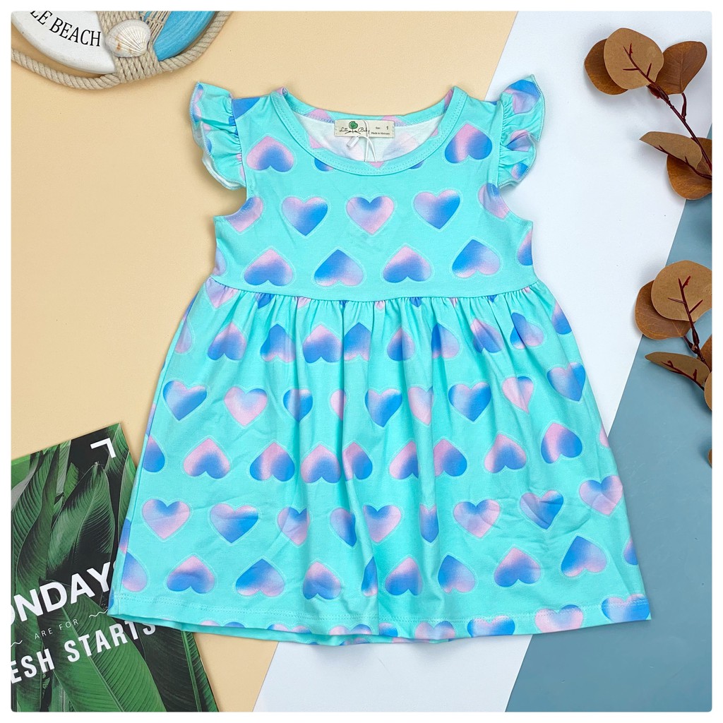 váy cotton cánh tiên hoa văn size 1-5T, cho bạn 9-18kg. Chất cotton 4 chiều thoáng mát, thấm hút mồ hôi