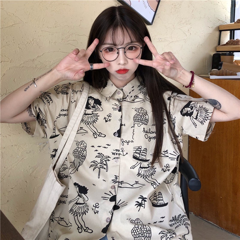 NRVP Áo Sơ Mi Dáng Rộng Thời Trang Hàn Quốc Cá Tính Cho Nữ