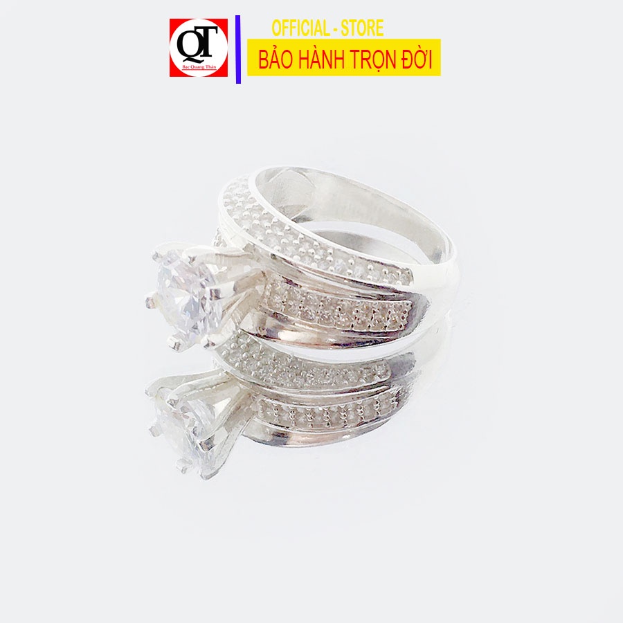 Nhẫn nữ bạc 925 ổ cao gắn kim cương nhân tạo phong cách hàn quốc trang sức Bạc Quang Thản-QTNU15