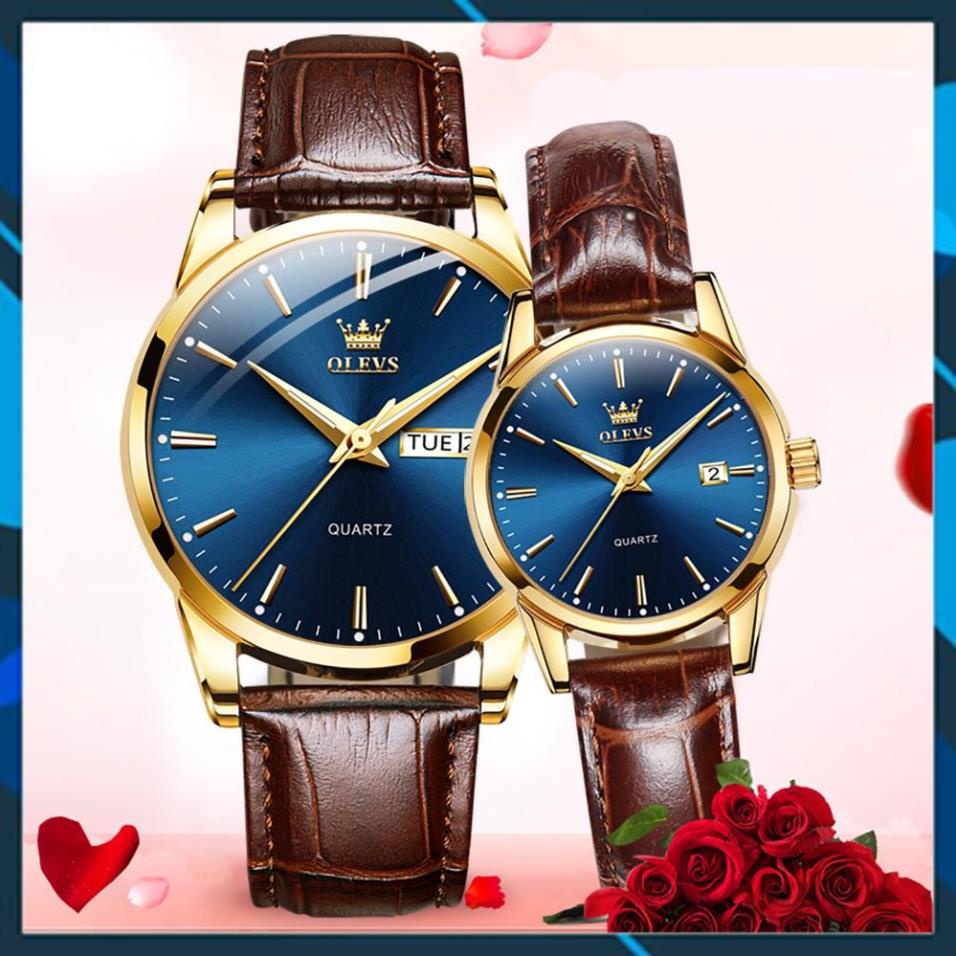 [HÀNG CHUẨN AUTH]Đồng hồ đôi Olevs Nhật Bản,chống thấm nước,dây da cao cấp,dạ quang, thạch anh,cơ cấu chỉ kim