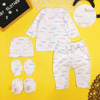 Bộ dài tay sơ sinh Bunny cho bé 3-10kg thun cotton borip xuất hoạ tiết chữ