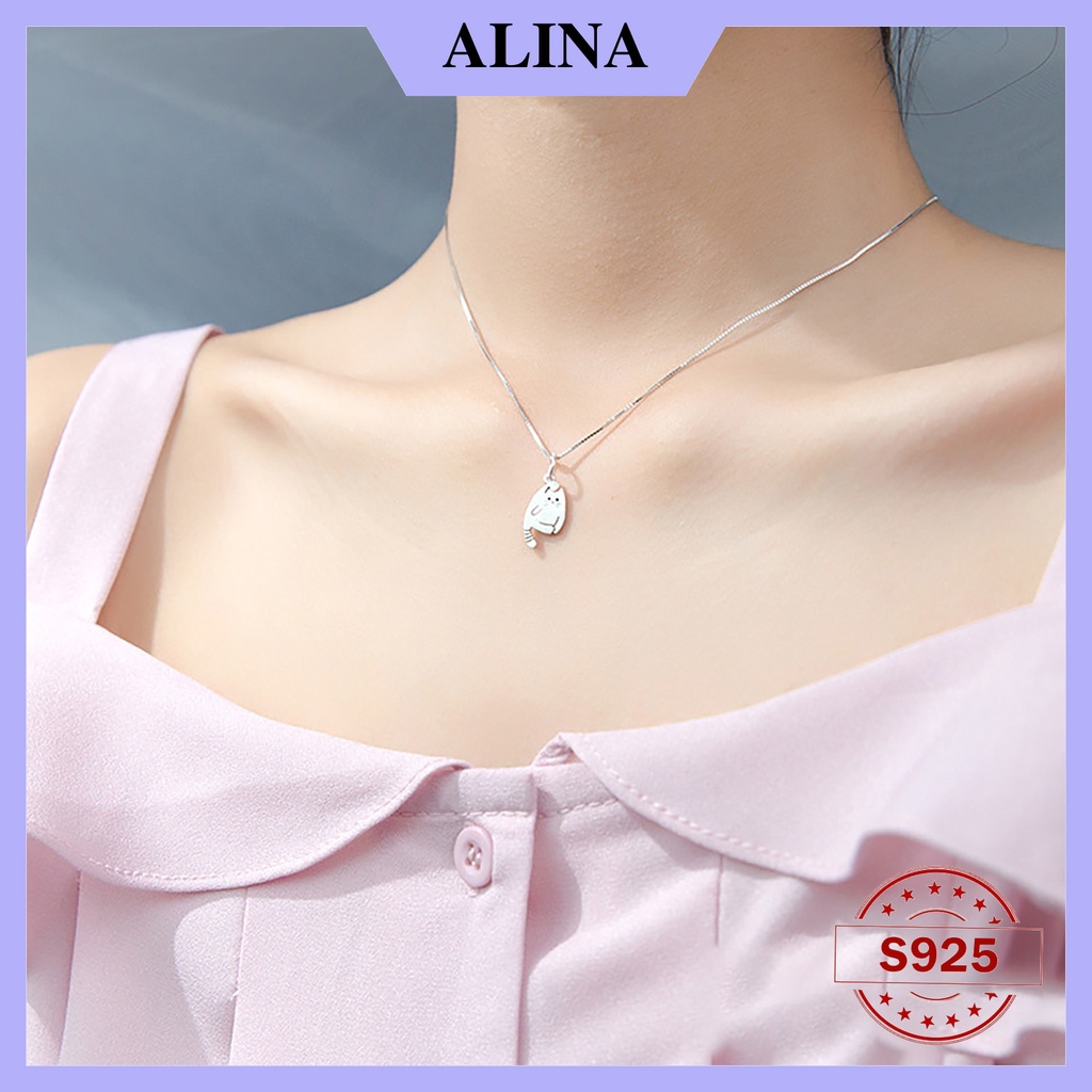 Dây Chuyền Bạc 925 Alina Mèo Vòng Cổ Con Vật Đơn Giản 0119