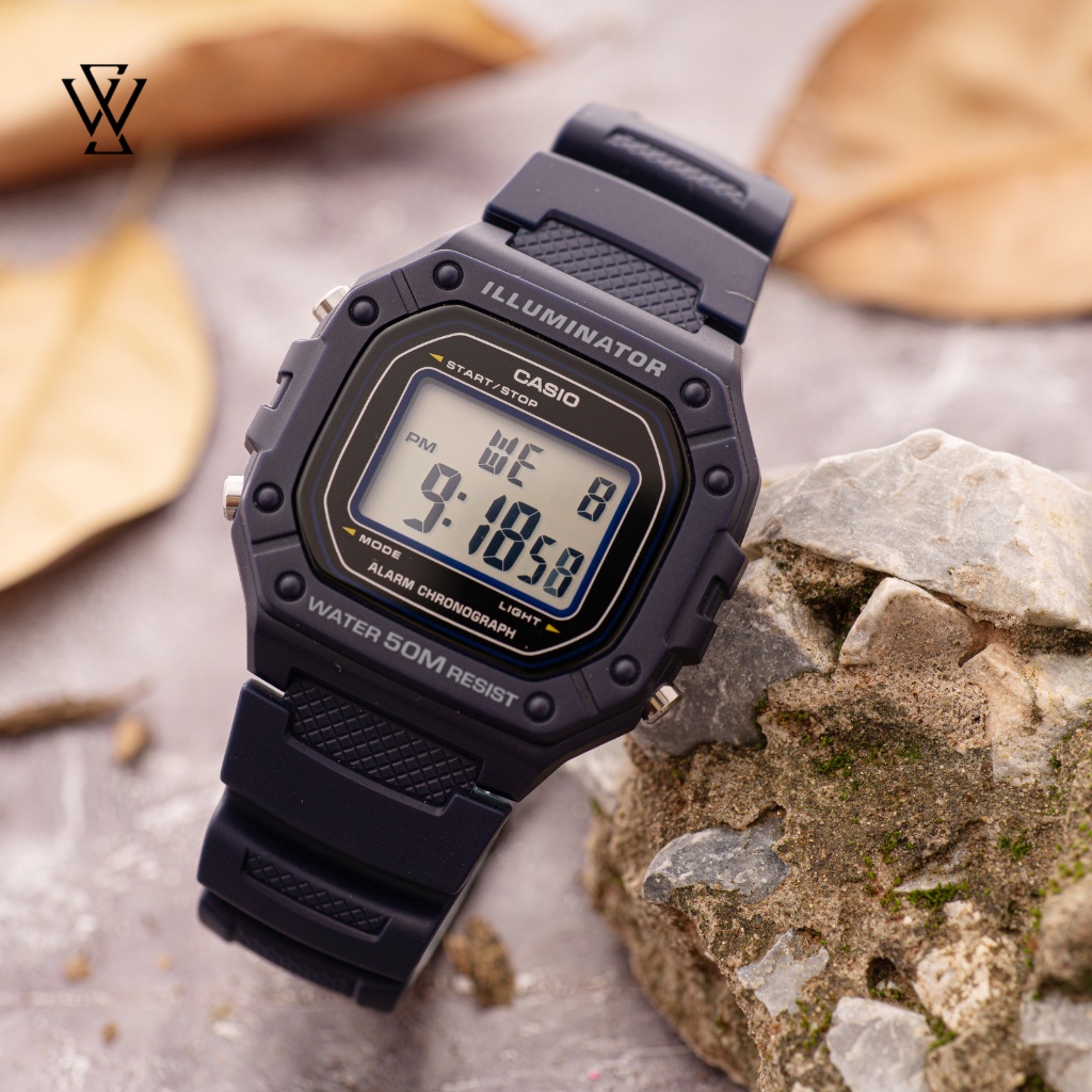 Đồng Hồ Điện Tử Nam Casio WATCHSTORE W-218H-2AVDF Thiết Kế Kính Nhựa 43mm, Độ Chịu Nước 5ATM, Vỏ Nhựa Cao Cấp