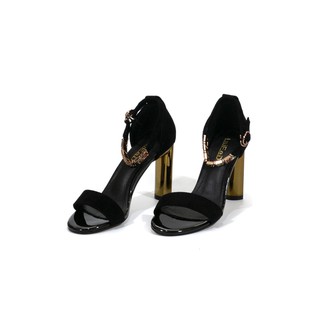 Sandal (xăng đan), dây mảnh, da lộn, đá cầu vồng, dây cổ chân mã 100436, cao 9cm, màu Đen