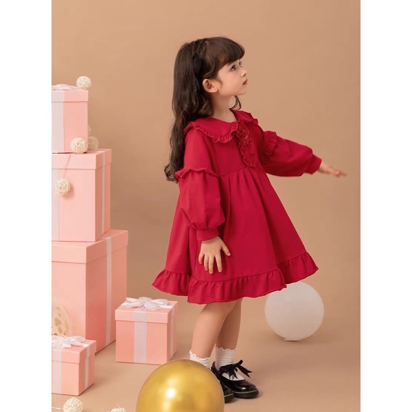 Váy Melisa đỏ viền bèo