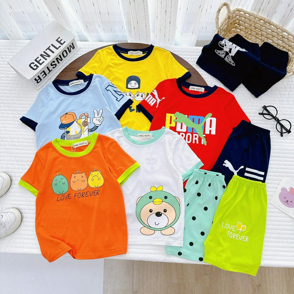 Đồ Bộ MINKY MOM Bé Trai Gái Cộc Tay Thun Lạnh In Hình hoạt hình dễ thương
