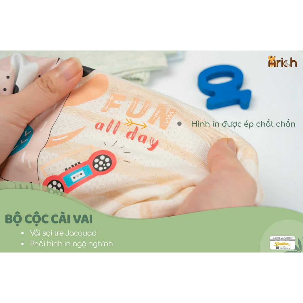 (Mới) Bộ quần áo cộc tay cài vai dệt kim phối hình in đáng yêu Arich size 6M-5Y