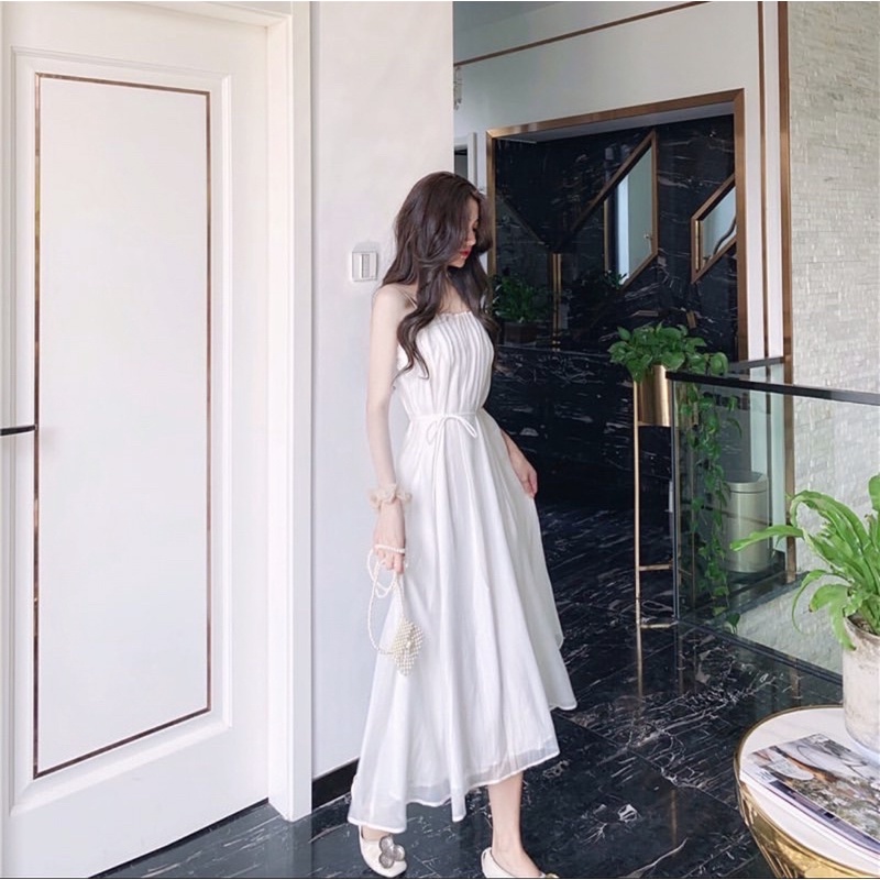 Váy 2 dây hai dây dáng dài maxi màu trắng/đen