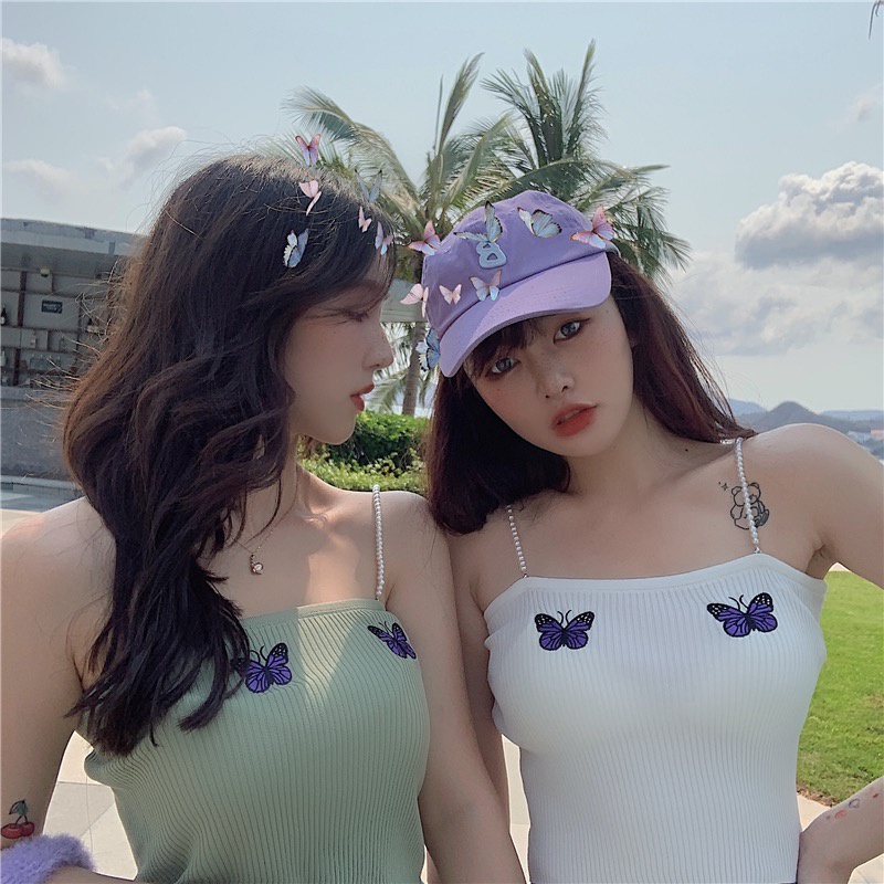 DUNEA Áo Dệt Kim Hai Dây In Hình Bướm Thời Trang Cho Nữ