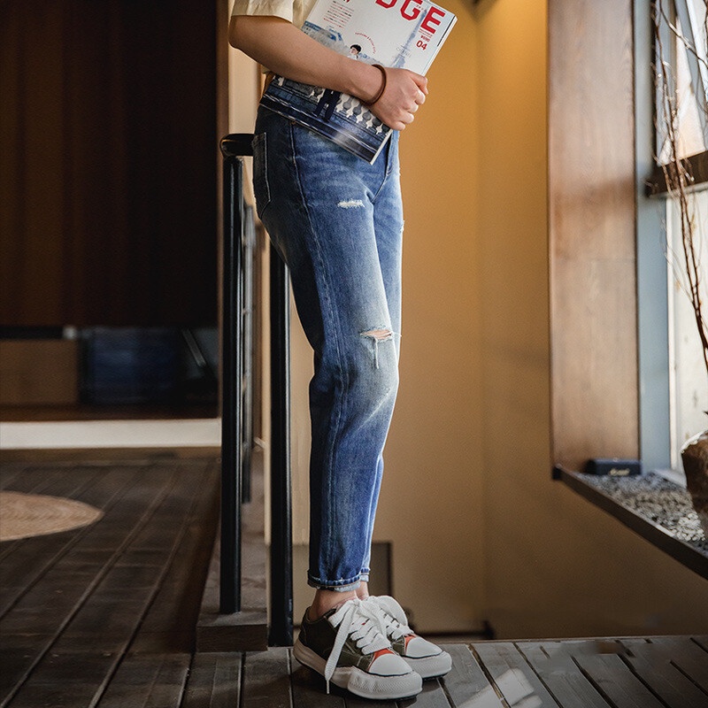 MADEN Quần Jean Rách Dáng Suông Ống Đứng Lưng Vừa Thời Trang Xuân Hè Cho Nữ