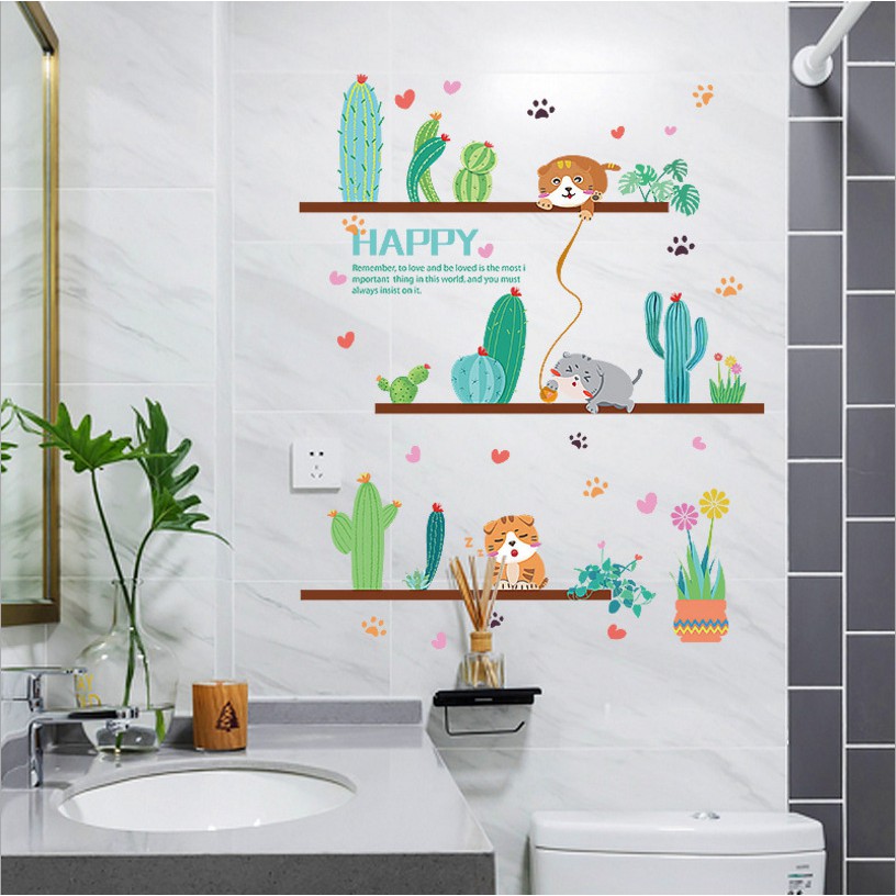 Decal Dán Tường Hình Xương Rồng - Trang Trí Decor Phòng Ngủ - Trang Trí Dán Tường Phòng Khách - Min STORE