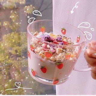dùng nồi thủy tinh Cute dâu tây thủy tinh INS GIRL GIRL Bữa sáng Bột yến mạch nước cốc cốc nhà vẽ