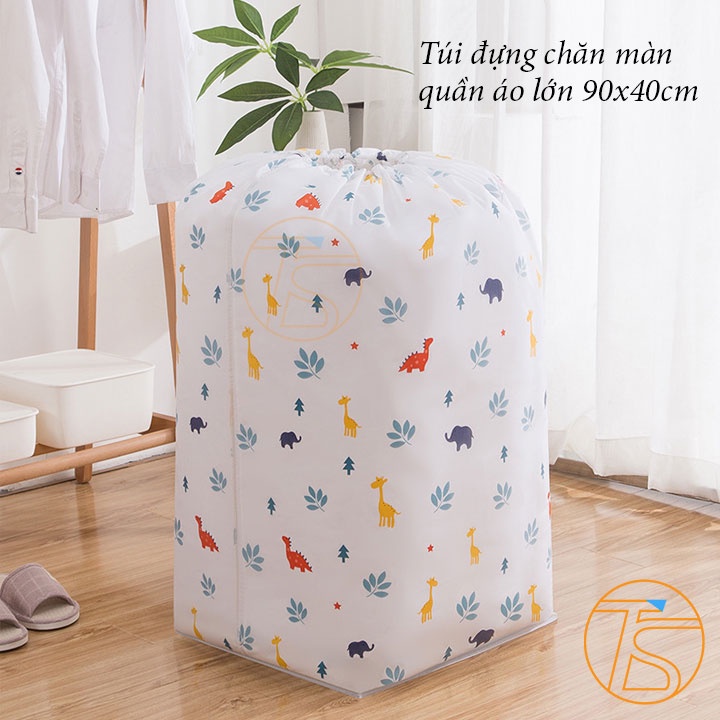 Túi Đựng Chăn Màn Quần Áo Bằng PEVA Chống Thấm Chống Bụi Cuộn Tròn Có Dây Rút Cao 90x40cm