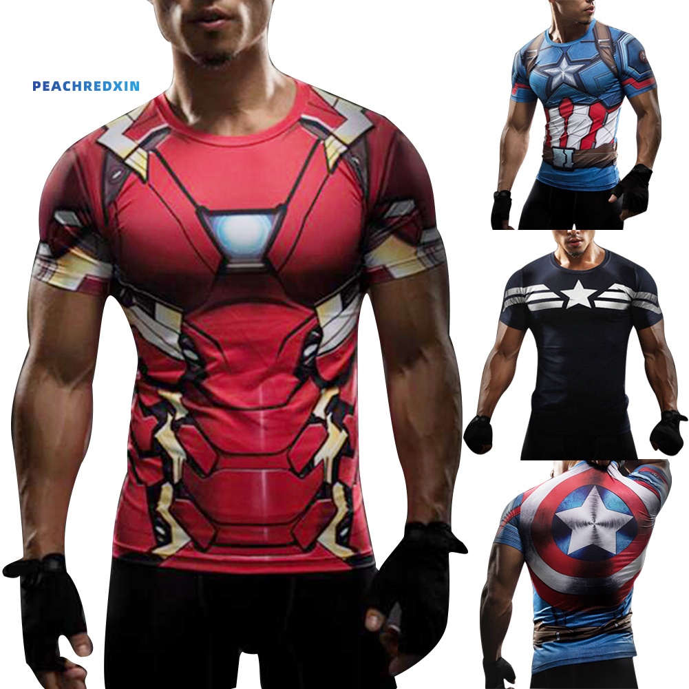 Áo thun ngắn tay plus size in hình Iron Man Captain America
