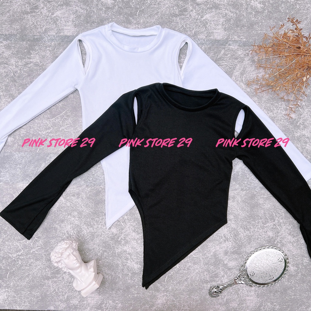 Áo Kiểu Tay Dài Vạt Nhọn PINKSTORE29 Xẻ Tà, Ôm Body Hở Vai Cá Tính A5287