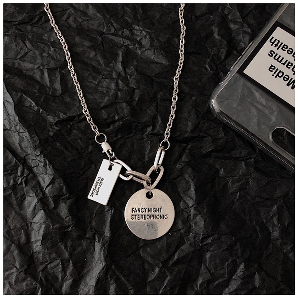 Dây Chuyền Mặt Tròn Và Chữ Nhật Khắc Chữ Thời Trang Cho Nữ