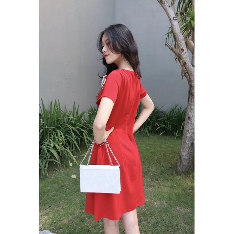 Đầm Liền Tay Ngắn Cổ Chữ V - Váy Cotton thiết kế đính hoa - Hàng Xuất Khẩu | BigBuy360 - bigbuy360.vn