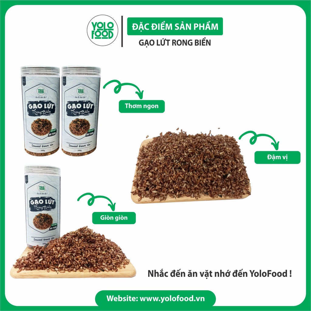 Gạo lứt sấy rong biển hộp 300g YOLO FOOD đồ ăn vặt ngon , chất lượng gạo lứt rong biển loại 1 giòn thơm ATVSTP