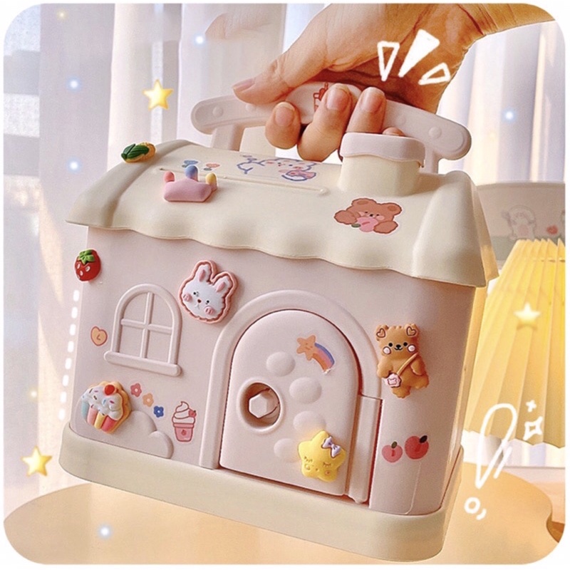 Ống Heo Tiết Kiệm Tiền Hình Ngôi Nhà Có Khoá Dễ Thương Cho Trẻ Em, Hộp Đựng Tiền Tiết Kiệm Cho Bé