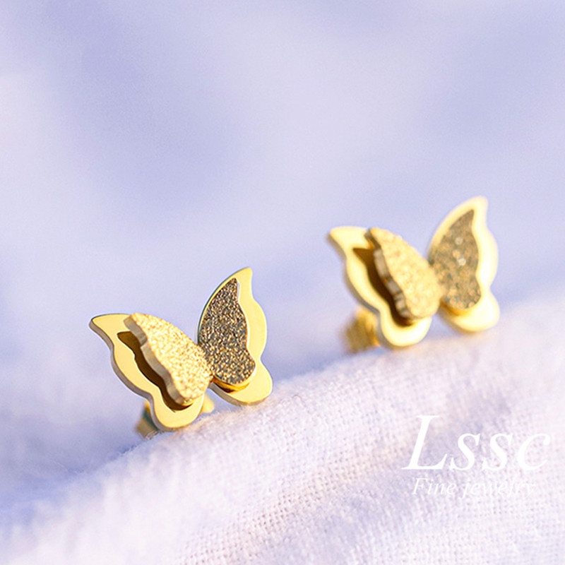 Bông tai nữ TITAN NGUYÊN CHẤT khuyên tai nữ KHÔNG GỈ hình bươm bướm xinh xắn trang sức thời trang thanh lịch