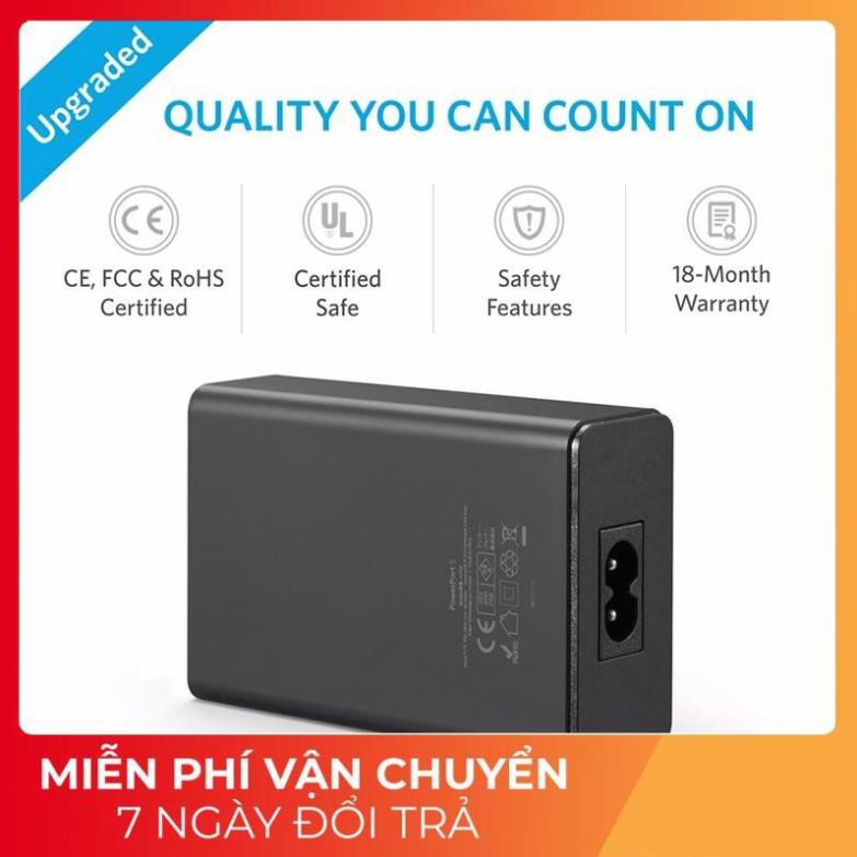 óc củ sạc nhanh 25W 5 cổng USB công nghệ PowerIQ hiệu Anker PowerPort 5 Lite (sạc nhanh Max 2.4A / Port) - Chính hãng