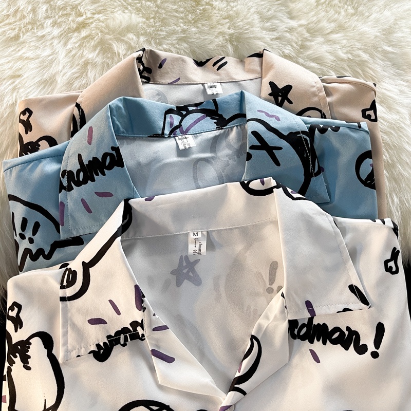 Áo Sơ Mi Mỏng Dáng Rộng Tay Cộc Thoáng Khí In Họa Tiết Hoạt Hình Thời Trang Mùa Hè 2022 Cho Nam