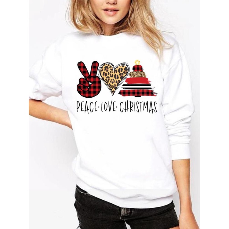 Áo Sweater Chui Đầu In Họa Tiết Cây Trái Tim Da Báo 90s Thời Trang Giáng Sinh Cho Nữ