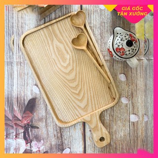 Khay gỗ decor BOMI- Khay gỗ đựng đồ ăn gỗ tần bì có tay cầm tiện dụng BOMK11