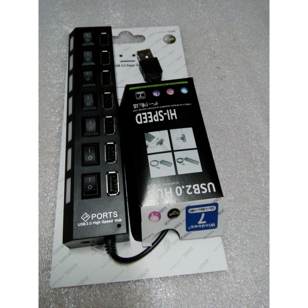 Bộ chia USB HUB 2.0 7 cổng có công tắc on off