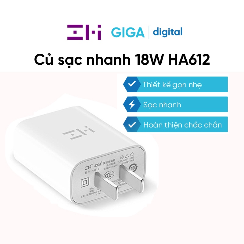 Củ sạc nhanh 18W Xiaomi ZMI HA612 cổng USB