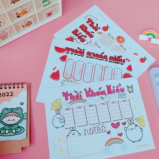 Set 3 tờ thời khoá biểu kẻ khung sẵn hình dễ thương