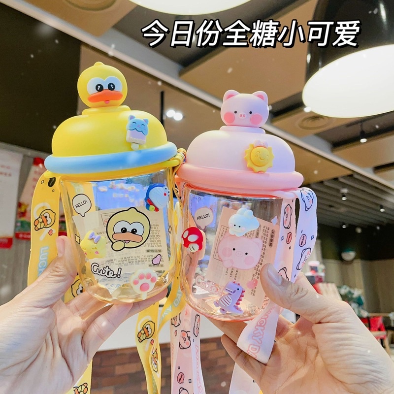 Bình nước 3D cho bé đựng nước, đựng sữa có dây đeo cho bé mang đi học!!!