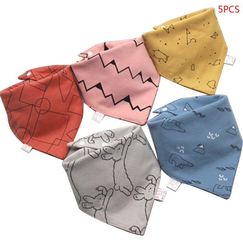 Set 5 Yếm Ăn Cotton Hình Tam Giác Dễ Thương Cho Bé