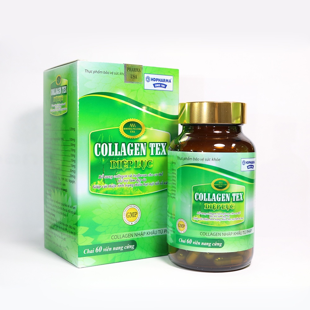 Collagen Diệp Lục TEX hỗ trợ làm đẹp da, trắng sáng da, giảm nám, mờ thâm - Hộp 60 viên