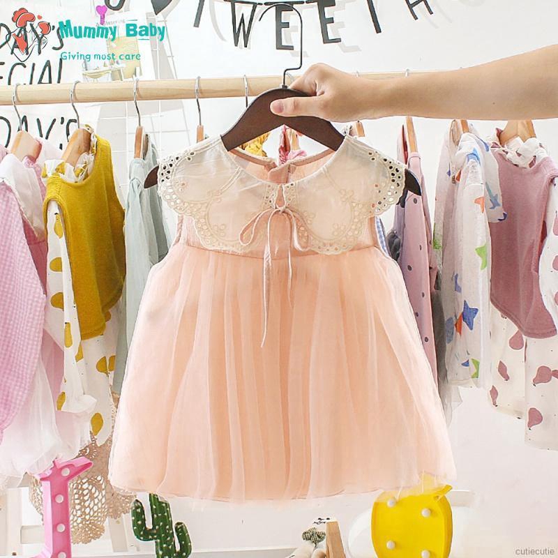 Đầm Sát Nách Phối Lưới Cho Bé Gái