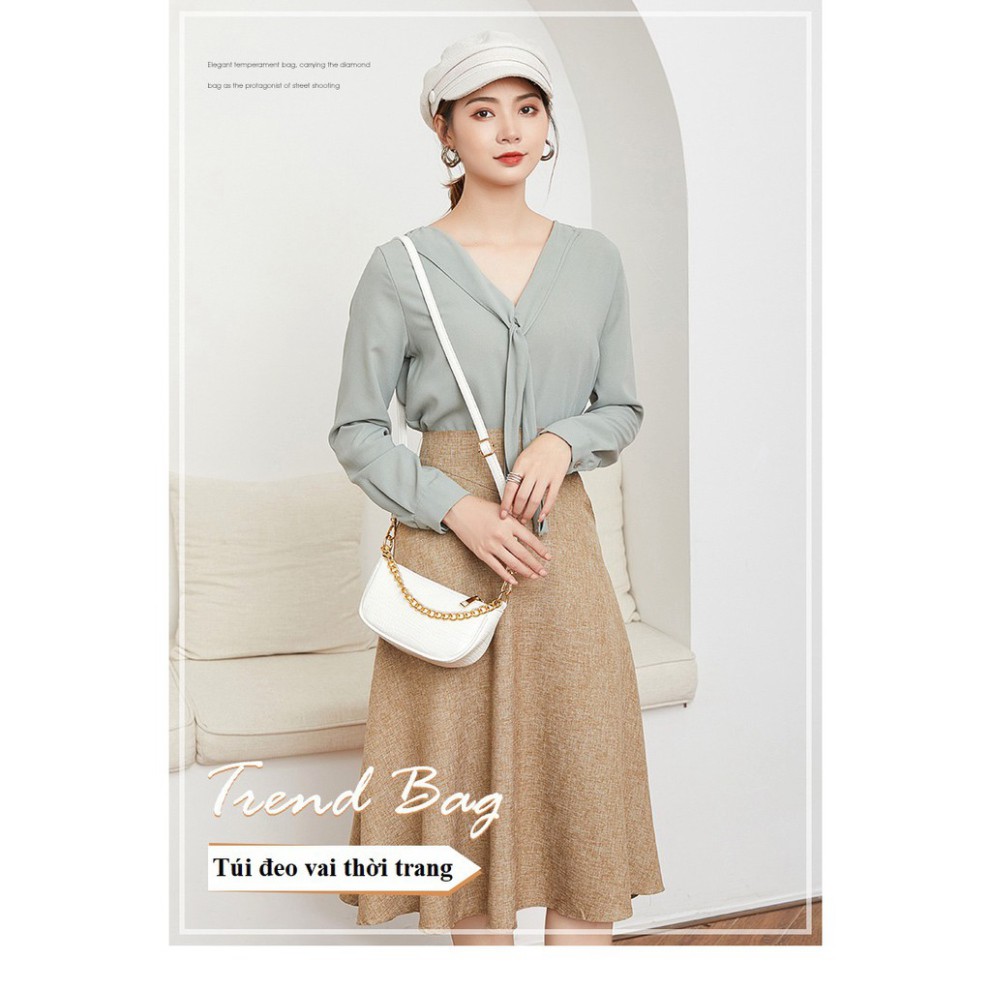 Túi kẹp nách vân cá sấu phối xích vàng thời trang KN04 túi đeo chéo Chip Xinh Bag | BigBuy360 - bigbuy360.vn