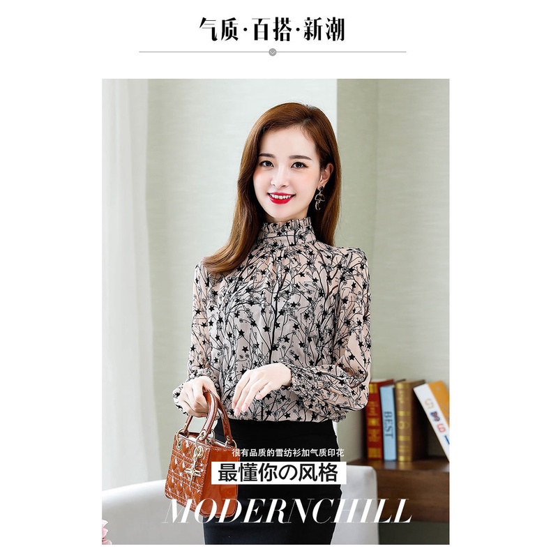 Áo sơ mi tay dài dáng rộng in họa tiết hoa thời trang cho phụ nữ trung niên