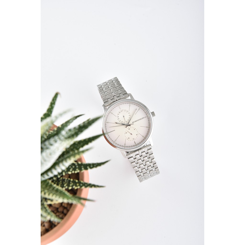 Đồng hồ Romanson Men Watch TM3236FMWWH mặt mỏng kính chống xước, máy Thụy Sĩ chống nước, dây thép cao cấp chính hãng