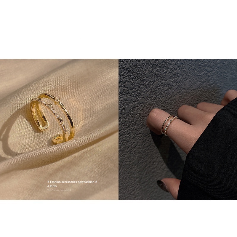 Nhẫn hở đính đá zircon thời trang Hàn Quốc cổ điển 2021 tùy chọn kiểu dáng