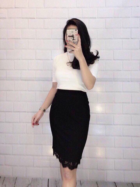 Chân váy công sở phối chân ren | BigBuy360 - bigbuy360.vn