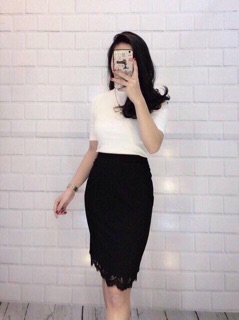 Chân váy công sở phối chân ren