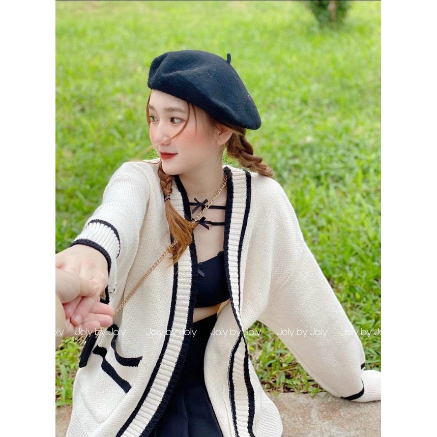 Áo khoác cardigan len kẻ viền hàng Quảng Châu, áo khoác cardigan không nút