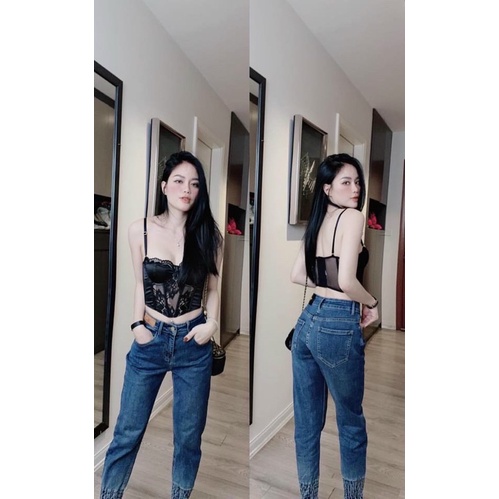 quần jean boy bo chun gấu loang xanh cực chất