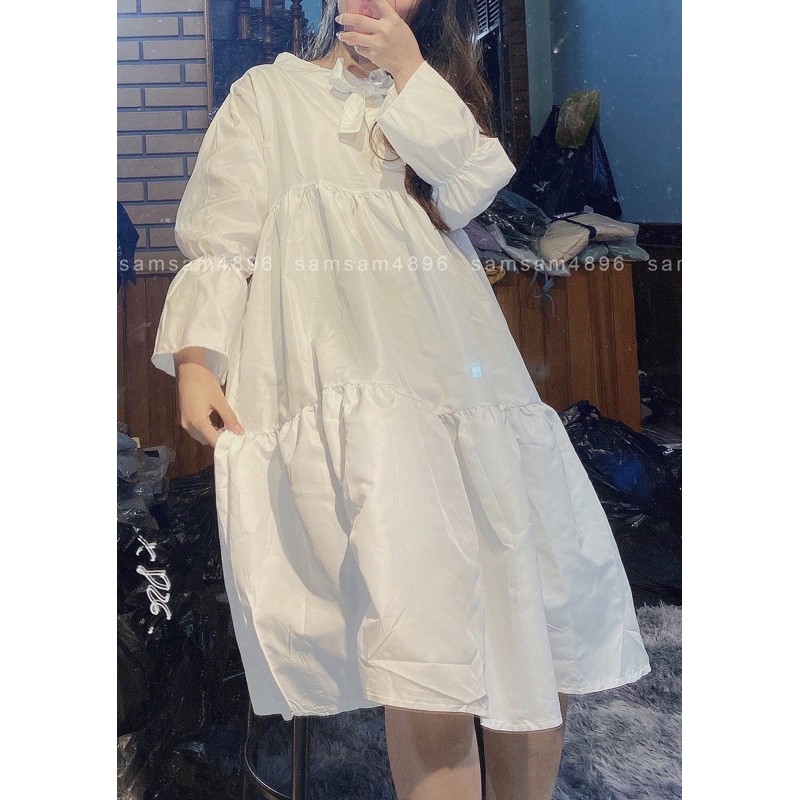 [RẺ VÔ ĐỊCH]Váy Babydoll Tầng Buộc Nơ Ulzang(ảnh thật, video khách mặc) samsam4896
