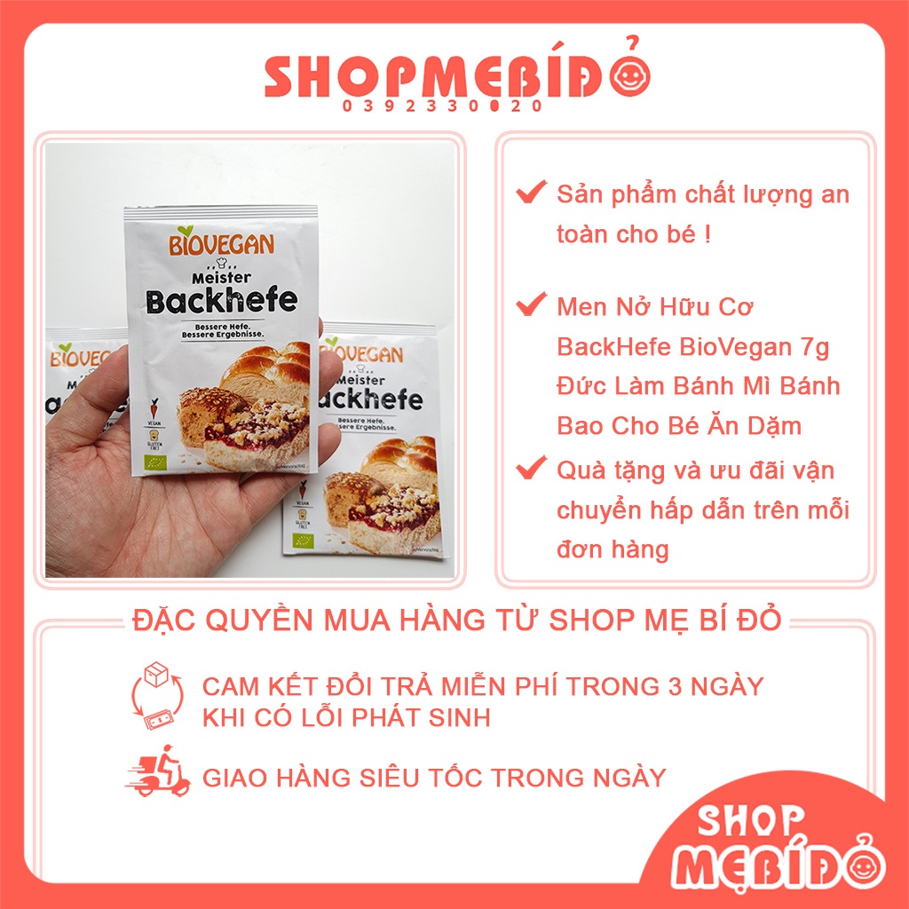 Men Nở Hữu Cơ BackHefe BioVegan 7g Đức Làm Bánh Mì Bánh Bao Cho Bé Ăn Dặm Shop Mẹ Bí Đỏ TP93