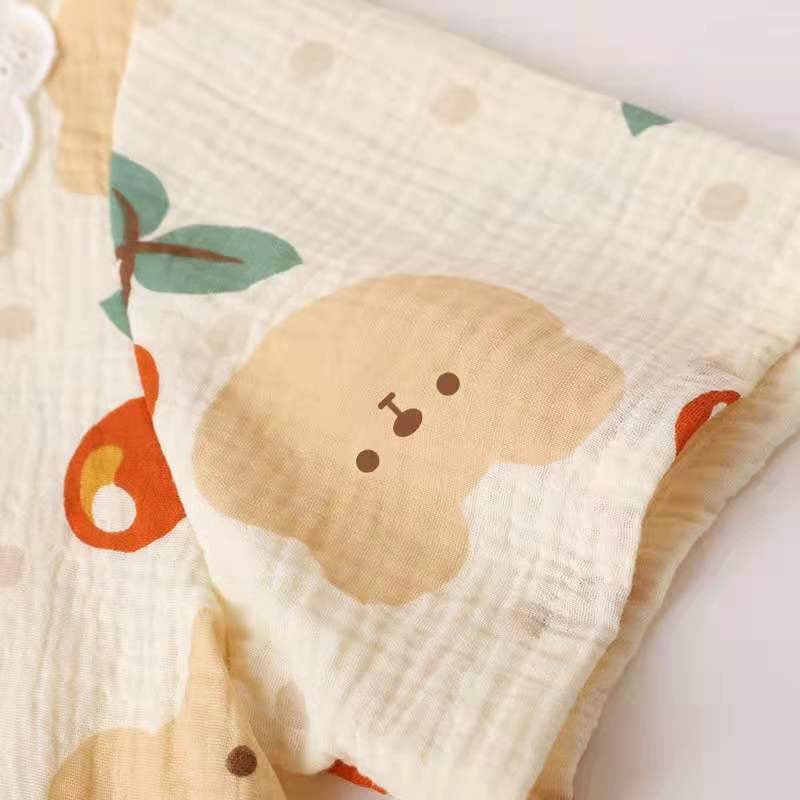 Bộ Đồ Pajamas Vải Cotton In Hình Gấu Và Cherry Kiểu Dáng Đáng Yêu