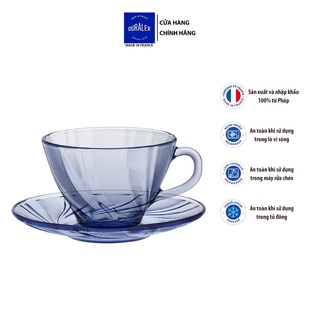 Bộ 6 tách và 6 dĩa D9005B Duralex - Beau Rivage Xanh Marine 180ml  Thủy tinh cường lực cao cấp Pháp [Chính Hãng]