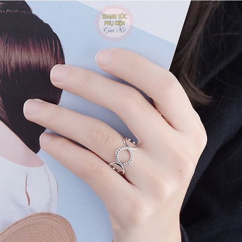 Nhẫn thời trang nữ phong cách vòng tròn ghép N07 bạc Ý S925