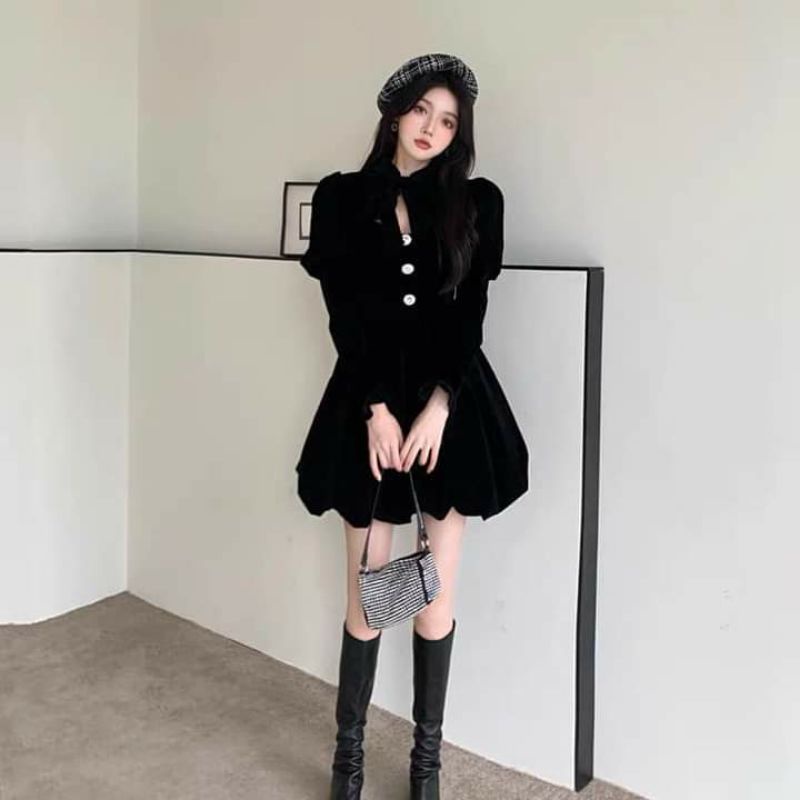 Set Đầm nhung tay bồng cao cấp 🦌